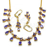 Oro Laminado Necklace and Earring, Gold Filled Style Teardrop Design, with Amethyst and White Cubic Zirconia, Polished, Golden Finish, 06.221.0011