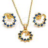 Oro Laminado Earring and Pendant Adult Set, Gold Filled Style Moon Design, with Sapphire Blue Cubic Zirconia, Polished, Golden Finish, 10.214.0009.6