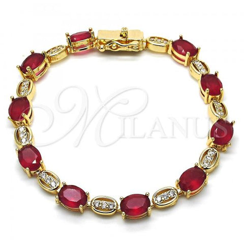 Oro Laminado Tennis Bracelet, Gold Filled Style with Ruby and White Cubic Zirconia, Polished, Golden Finish, 03.210.0069.2.08