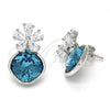 Rhodium Plated Stud Earring, Flower Design, with Indicolite Swarovski Crystals and White Micro Pave, Polished, Rhodium Finish, 02.63.2580