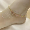 Oro Laminado Fancy Anklet, Gold Filled Style Paperclip and Baguette Design, with Pink Cubic Zirconia, Polished, Golden Finish, 03.130.0011.3.10