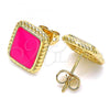 Oro Laminado Stud Earring, Gold Filled Style Dark Pink Enamel Finish, Golden Finish, 02.213.0193