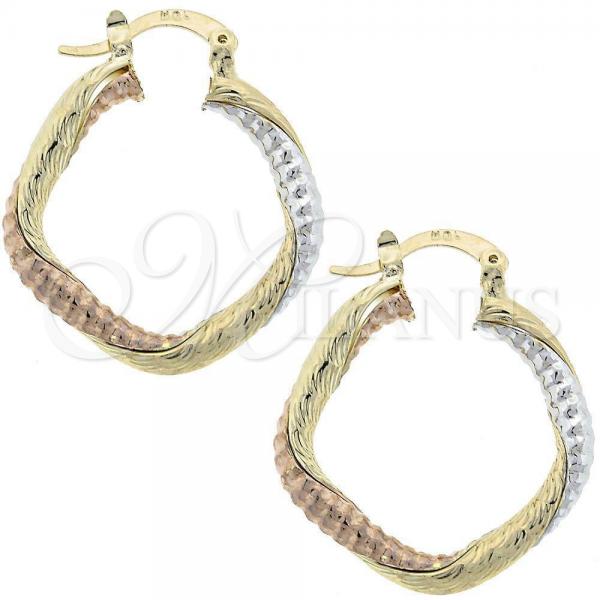 Oro Laminado Medium Hoop, Gold Filled Style Diamond Cutting Finish, Tricolor, 5.142.031