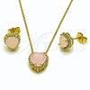 Oro Laminado Earring and Pendant Adult Set, Gold Filled Style Heart and Cluster Design, with Pink Cubic Zirconia and White Micro Pave, Polished, Golden Finish, 10.156.0526.2