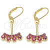 Oro Laminado Dangle Earring, Gold Filled Style with Pink Cubic Zirconia, Polished, Golden Finish, 02.09.0172.1