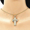 Oro Laminado Religious Pendant, Gold Filled Style Cross Design, with White Micro Pave, Polished, Golden Finish, 05.342.0059