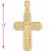 Oro Laminado Religious Pendant, Gold Filled Style Crucifix Design, Polished, Golden Finish, 5.188.011