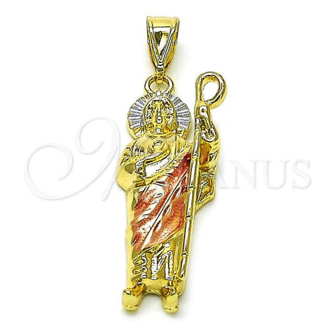 Oro Laminado Religious Pendant, Gold Filled Style San Judas Design, Polished, Tricolor, 05.411.0065