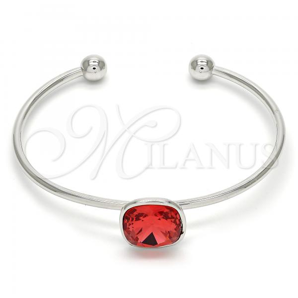 Rhodium Plated Individual Bangle, with Padparadscha Swarovski Crystals, Polished, Rhodium Finish, 07.239.0010 (02 MM Thickness, One size fits all)