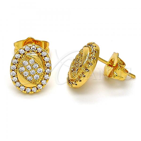 Oro Laminado Stud Earring, Gold Filled Style with White Micro Pave and White Crystal, Polished, Golden Finish, 02.282.0001