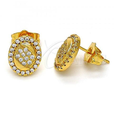 Oro Laminado Stud Earring, Gold Filled Style with White Micro Pave and White Crystal, Polished, Golden Finish, 02.282.0001