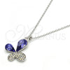 Rhodium Plated Pendant Necklace, Butterfly Design, with Tanzanite and Aurore Boreale Swarovski Crystals, Polished, Rhodium Finish, 04.239.0043.9.18
