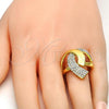 Oro Laminado Multi Stone Ring, Gold Filled Style Greek Key Design, with White Crystal, Polished, Golden Finish, 01.241.0052.09 (Size 9)