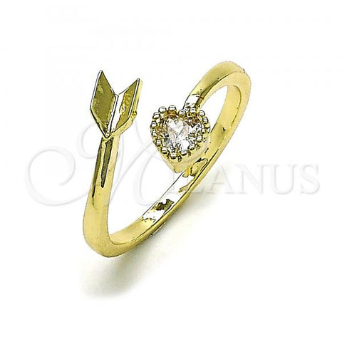 Oro Laminado Multi Stone Ring, Gold Filled Style Heart Design, with White Cubic Zirconia, Polished, Golden Finish, 01.284.0077