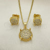 Oro Laminado Earring and Pendant Adult Set, Gold Filled Style with White Micro Pave, Polished, Golden Finish, 10.344.0017