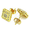 Oro Laminado Stud Earring, Gold Filled Style with White Micro Pave, Polished, Golden Finish, 02.342.0036
