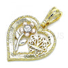 Oro Laminado Fancy Pendant, Gold Filled Style Flower and Butterfly Design, with White Crystal, Polished, Tricolor, 05.351.0111