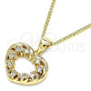 Oro Laminado Pendant Necklace, Gold Filled Style Heart Design, with White Micro Pave, Polished, Golden Finish, 04.342.0042.20