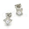 Sterling Silver Stud Earring, with White Cubic Zirconia and White Micro Pave, Polished, Rhodium Finish, 02.186.0026