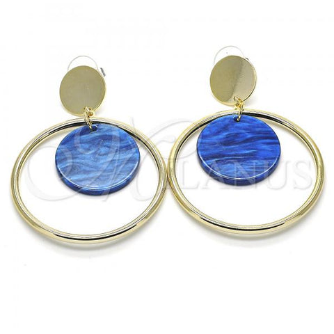 Oro Laminado Long Earring, Gold Filled Style with Capri Blue Opal, Polished, Golden Finish, 02.268.0071.2