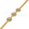 Gold Tone Fancy Bracelet, Flower and Rattle Charm Design, with White Crystal and White Cubic Zirconia, Diamond Cutting Finish, Golden Finish, 03.270.0006.08.GT