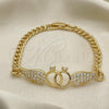 Oro Laminado Fancy Bracelet, Gold Filled Style with White Cubic Zirconia, Polished, Golden Finish, 03.283.0048.08