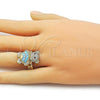 Oro Laminado Multi Stone Ring, Gold Filled Style Teddy Bear and Baguette Design, with Turquoise Cubic Zirconia and White Micro Pave, Polished, Golden Finish, 01.284.0108.2