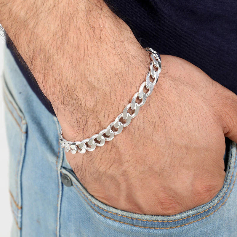 Men's Sterling Silver Ivy Rimmed Curb Chain Bracelet - Jewelry1000.com |  Mens bracelet silver, Bracelets for men, Sterling silver mens