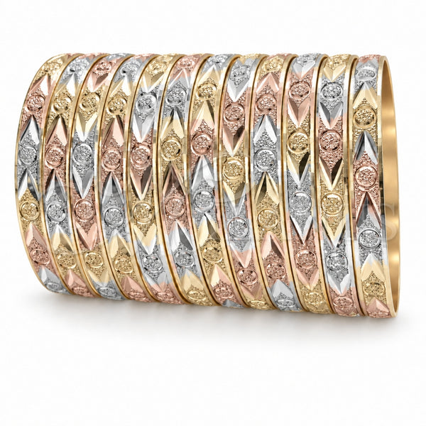 Wholesale 6mm tricolor diamond-cut bangle 12-pack, Size 3 Girl M, SKU 030090