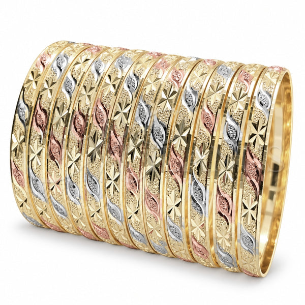 Wholesale 6mm tricolor diamond-cut bangle 12-pack, Size 4 Girl L, SKU 030091