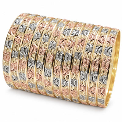 Wholesale 6mm tricolor diamond-cut bangle 12-pack, Size 5 Adult M, SKU 030092