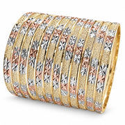 Wholesale 6mm tricolor diamond-cut bangle 12-pack, Size 6 Adult L, SKU 030093