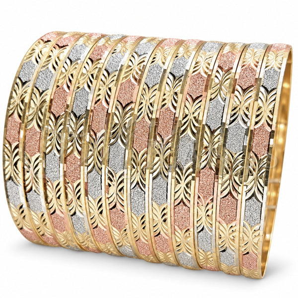 Wholesale 6mm tricolor diamond-cut bangle 12-pack, Size 7 Adult XL, SKU 030094