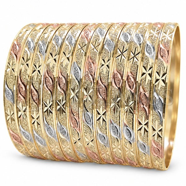 Paquete al mayoreo de 12 brazaletes tricolor de 6mm con corte diamantado, Talla 8 Adulto XXL, SKU 159450