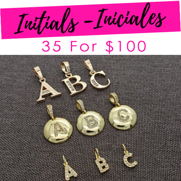 Gold Filled Pendant — 35 Initials Pendants $2.85 ea Assorted Mixed Styles — main product view — SKU 132108 | Oro Laminado dije — 35 Initials Pendants $2.85 ea Assorted Mixed Styles — SKU 132108