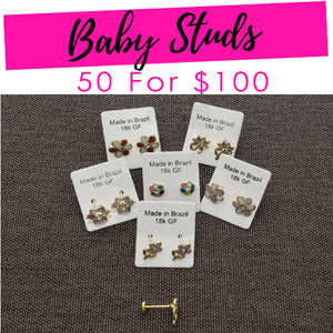 Gold Filled Jewelry — 50 Baby Studs $2.00ea Assorted Mixed Styles — main product view — SKU 132112 | Oro Laminado joyería — 50 Baby Studs $2.00ea Assorted Mixed Styles — SKU 132112
