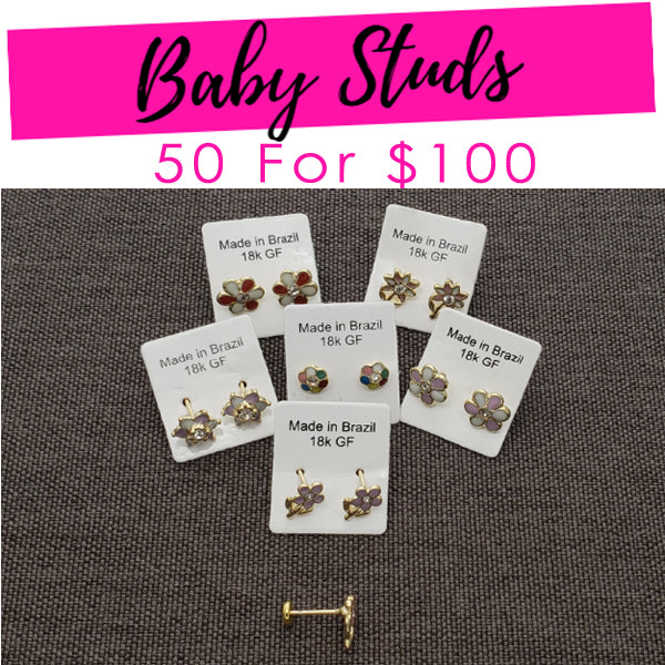 Gold Filled Jewelry — 50 Baby Studs $2.00ea Assorted Mixed Styles — main product view — SKU 132112 | Oro Laminado joyería — 50 Baby Studs $2.00ea Assorted Mixed Styles — SKU 132112