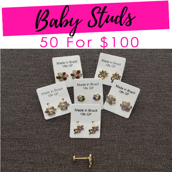 50 Baby Studs ($2.00ea) Assorted Mixed Styles Gold Layered