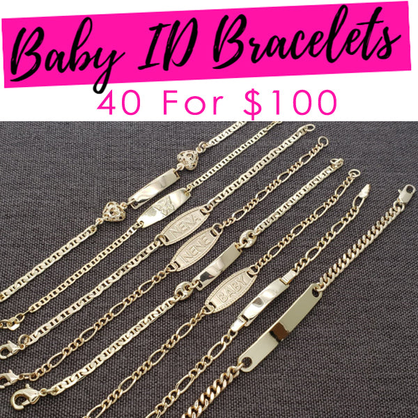 40 Baby ID ($2.50ea) Bracelets Assorted Mixed Styles Gold Layered