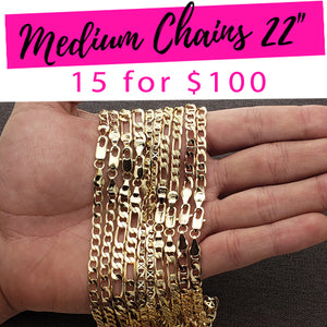 Gold Filled Chain — 15pcs Medium Chains in 22" $6.67 ea Assorted — main product view — SKU 132117 | Oro Laminado cadena — 15pcs Medium Chains in 22" $6.67 ea Assorted — SKU 132117