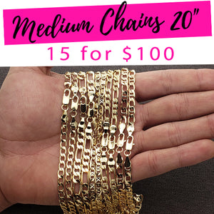 Gold Filled Chain — 15pcs Medium Chains in 20" $6.67 ea Assorted — main product view — SKU 132118 | Oro Laminado cadena — 15pcs Medium Chains in 20" $6.67 ea Assorted — SKU 132118