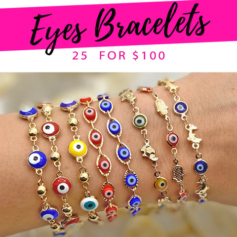 25 pulseras de ojo ($4.00 cada una) por $100 en capas de oro