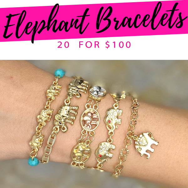 20 Elephant Bracelets ($5.00 each) for $100 Gold Layered