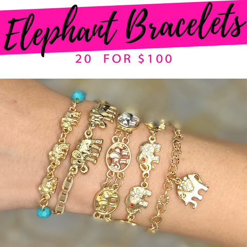 20 Elephant Bracelets ($5.00 each) for $100 Gold Layered