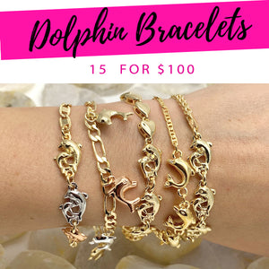 Gold Filled Bracelet — 15 Dolphin Bracelets $6.67 each for $ — main product view — SKU 132178 | Oro Laminado brazalete — 15 Dolphin Bracelets $6.67 each for $ — SKU 132178
