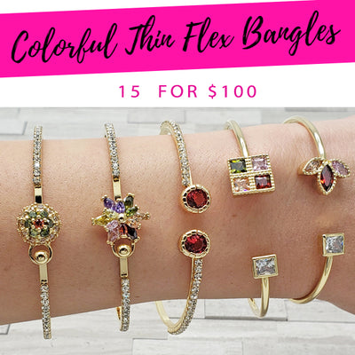 Gold Filled Jewelry — 15 Colorful Thin Flex Bangles $6.67 each for for wholesale, main product view