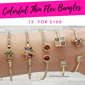 Gold Filled Jewelry — 15 Colorful Thin Flex Bangles $6.67 each for — main product view — SKU 132287 | Oro Laminado joyería — 15 Colorful Thin Flex Bangles $6.67 each for — SKU 132287