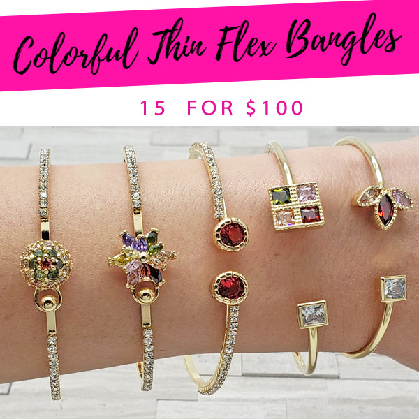Gold Filled Jewelry — 15 Colorful Thin Flex Bangles $6.67 each for — main product view — SKU 132287 | Oro Laminado joyería — 15 Colorful Thin Flex Bangles $6.67 each for — SKU 132287