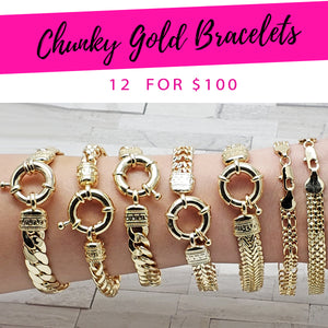 Gold Filled Bracelet — 12 Chunky Bracelets $8.33 each for $ — main product view — SKU 132289 | Oro Laminado brazalete — 12 Chunky Bracelets $8.33 each for $ — SKU 132289