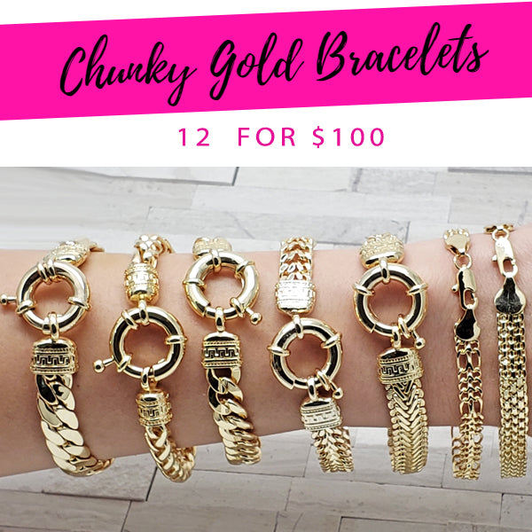 Gold Filled Bracelet — 12 Chunky Bracelets $8.33 each for $ — main product view — SKU 132289 | Oro Laminado brazalete — 12 Chunky Bracelets $8.33 each for $ — SKU 132289